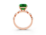 Rose gold Emerald Cut Emerald Solitaire Twisted Band with Round  Accents and Prong Setting_15