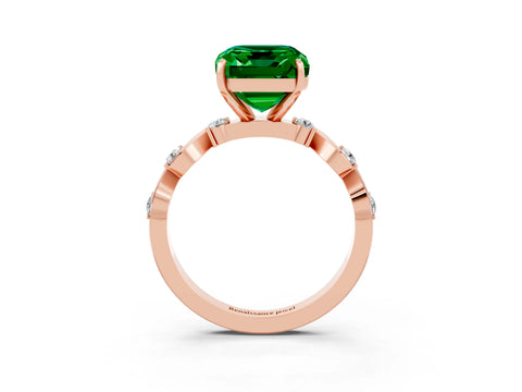 Rose gold Emerald Cut Emerald Solitaire Twisted Band with Round  Accents and Prong Setting_15