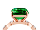 Rose gold Emerald Cut Emerald Solitaire Twisted Band with Round  Accents and Prong Setting_16