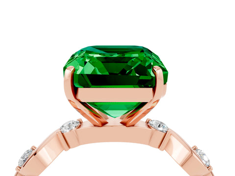 Rose gold Emerald Cut Emerald Solitaire Twisted Band with Round  Accents and Prong Setting_16