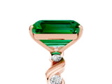 Rose gold Emerald Cut Emerald Solitaire Twisted Band with Round  Accents and Prong Setting_17