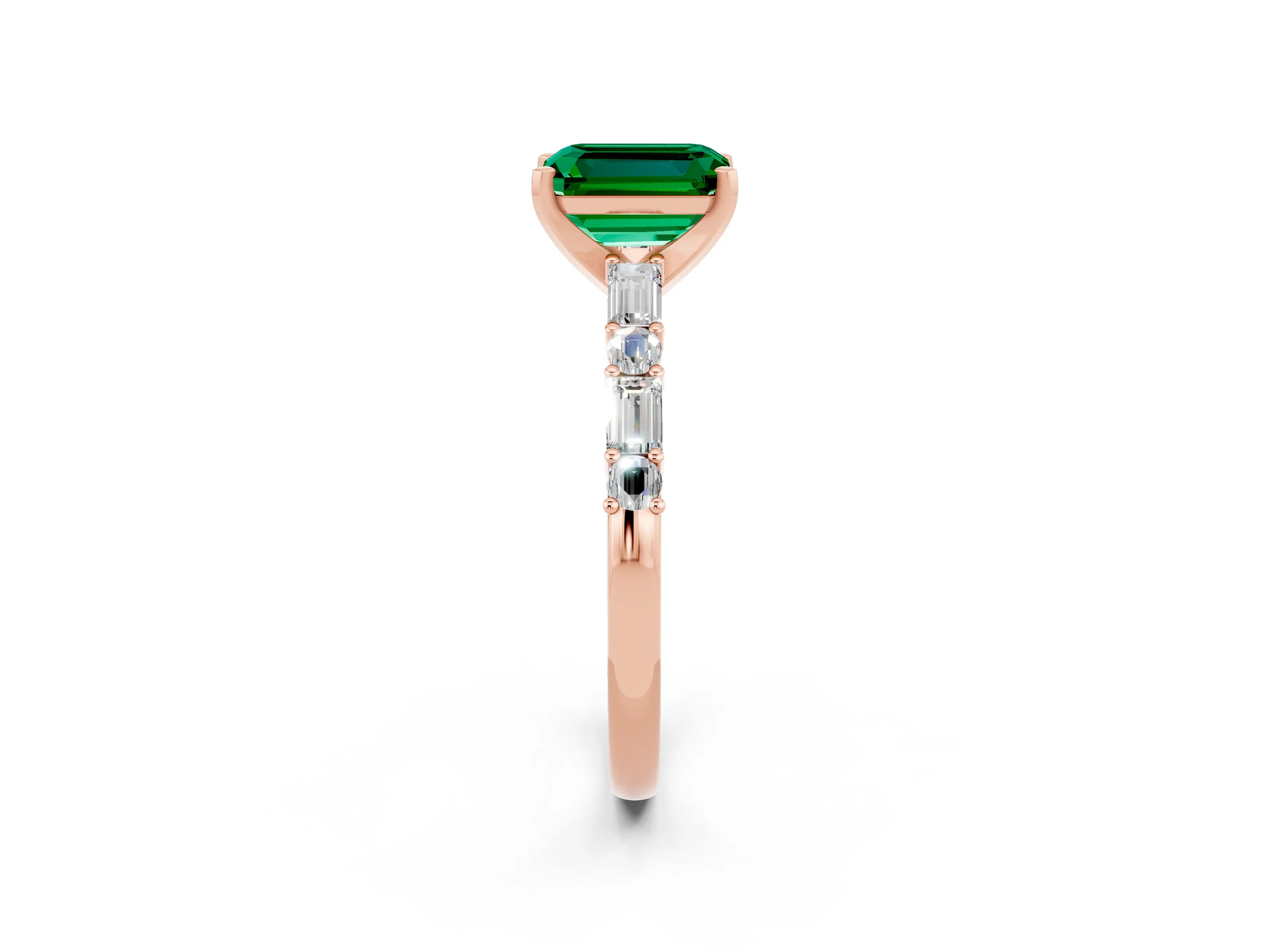 Rose gold Emerald Cut Emerald Solitaire with Side Baguettes and Channel Set Band_2