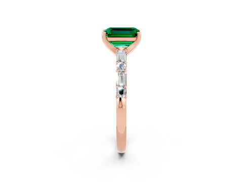 Rose gold Emerald Cut Emerald Solitaire with Side Baguettes and Channel Set Band_2