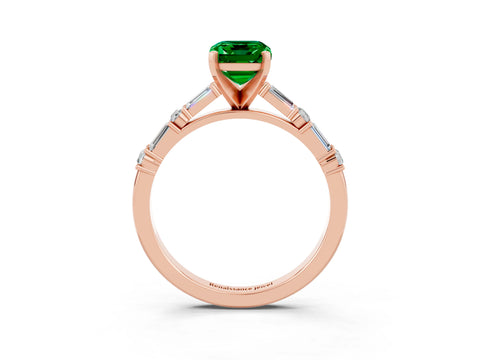 Rose gold Emerald Cut Emerald Solitaire with Side Baguettes and Channel Set Band_3
