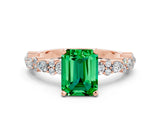 Rose gold Emerald Cut Emerald Solitaire with Side Stones, Pave Band, Four-Prong Setting_48