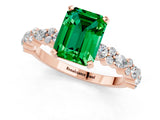 Rose gold Emerald Cut Emerald Solitaire with Side Stones, Pave Band, Four-Prong Setting_49
