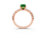 Rose gold Emerald Cut Emerald Solitaire with Side Stones, Pave Band, Four-Prong Setting_51