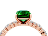 Rose gold Emerald Cut Emerald Solitaire with Side Stones, Pave Band, Four-Prong Setting_52