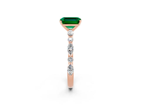 Rose gold Emerald Cut Emerald Solitaire with Side Stones on a Pavé Band and Four-Prong Setting_2