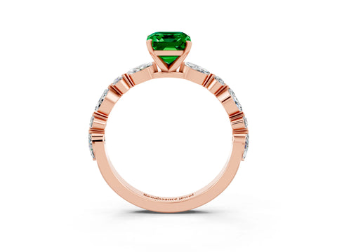 Rose gold Emerald Cut Emerald Solitaire with Side Stones on a Pavé Band and Four-Prong Setting_3