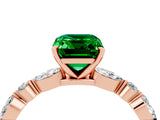 Rose gold Emerald Cut Emerald Solitaire with Side Stones on a Pavé Band and Four-Prong Setting_4