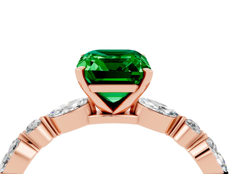 Rose gold Emerald Cut Emerald Solitaire with Side Stones on a Pavé Band and Four-Prong Setting_4