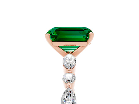 Rose gold Emerald Cut Emerald Solitaire with Side Stones on a Pavé Band and Four-Prong Setting_5
