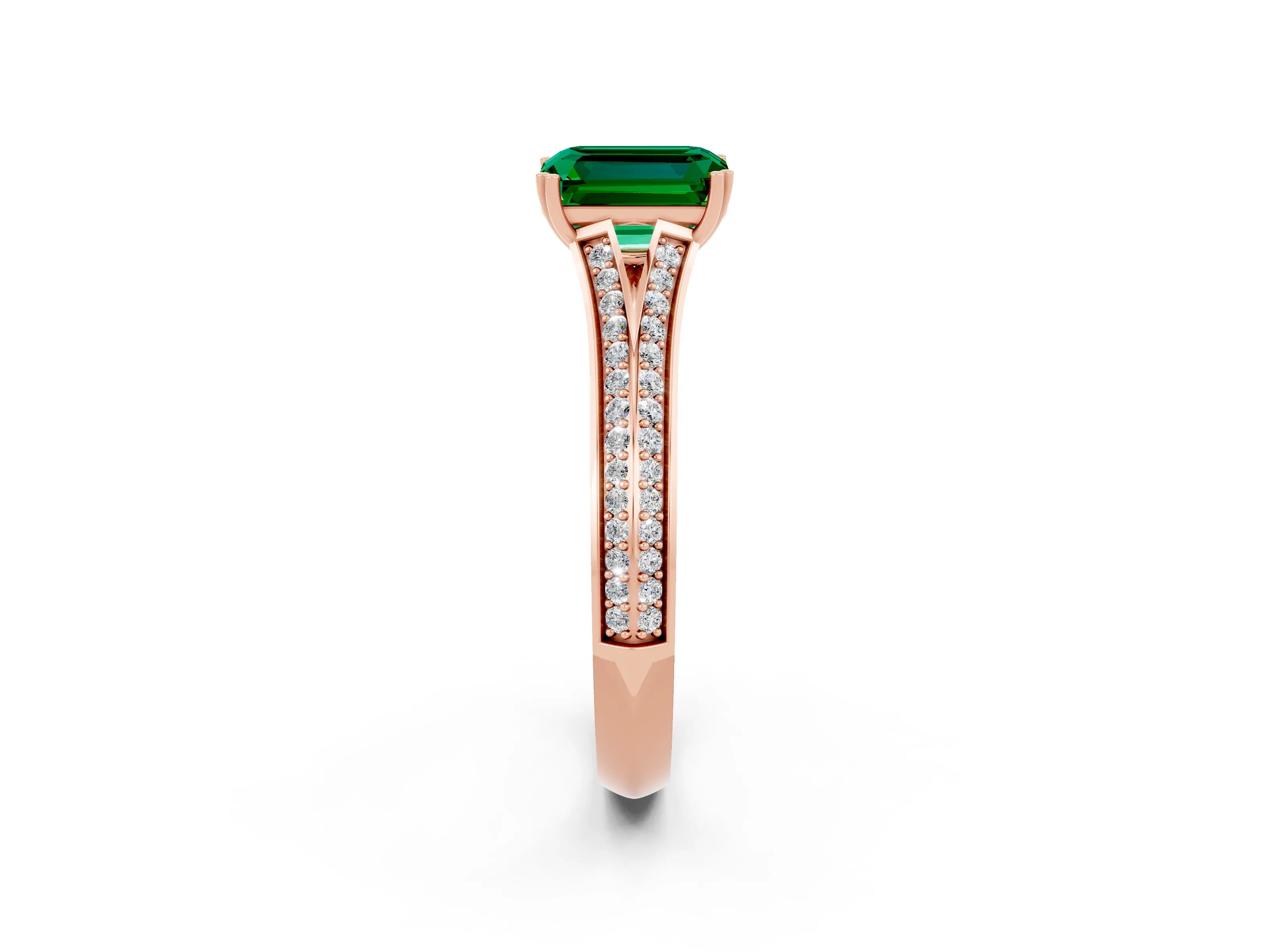Rose gold Emerald Cut Emerald Split Shank Engagement Ring with Pavé Band_2