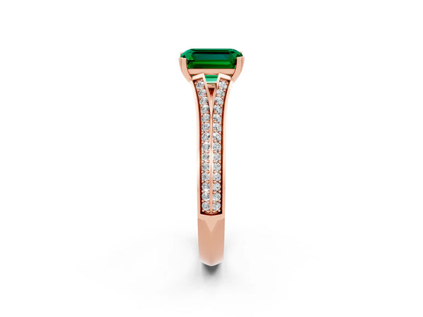 Rose gold Emerald Cut Emerald Split Shank Engagement Ring with Pavé Band