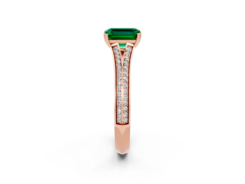 Rose gold Emerald Cut Emerald Split Shank Engagement Ring with Pavé Band_2