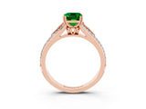 Rose gold Emerald Cut Emerald Split Shank Engagement Ring with Pavé Band_3