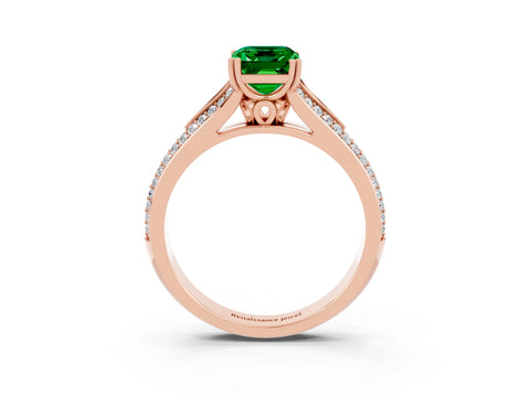 Rose gold Emerald Cut Emerald Split Shank Engagement Ring with Pavé Band_3