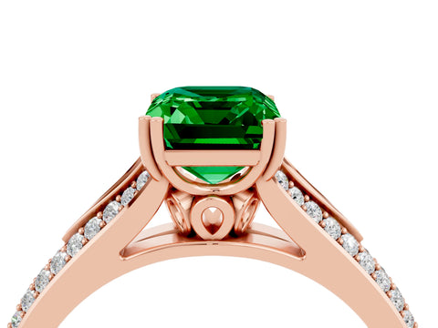 Rose gold Emerald Cut Emerald Split Shank Engagement Ring with Pavé Band_4