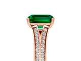 Rose gold Emerald Cut Emerald Split Shank Engagement Ring with Pavé Band_5