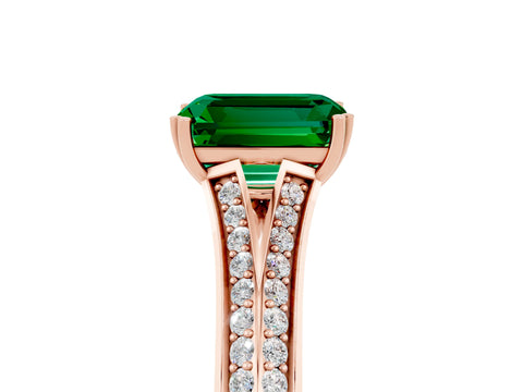 Rose gold Emerald Cut Emerald Split Shank Engagement Ring with Pavé Band_5