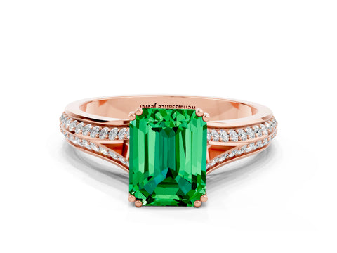 Rose gold Emerald Cut Emerald Split Shank Engagement Ring with Pavé Band