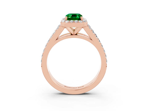 Rose gold Emerald Cut Emerald Split Shank Halo Ring with Four-Prong Setting_15