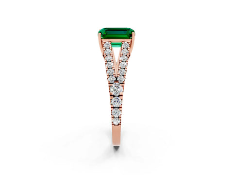 Rose gold Emerald Cut Emerald Split Shank Pavé Engagement Ring with Four-Prong Setting_14