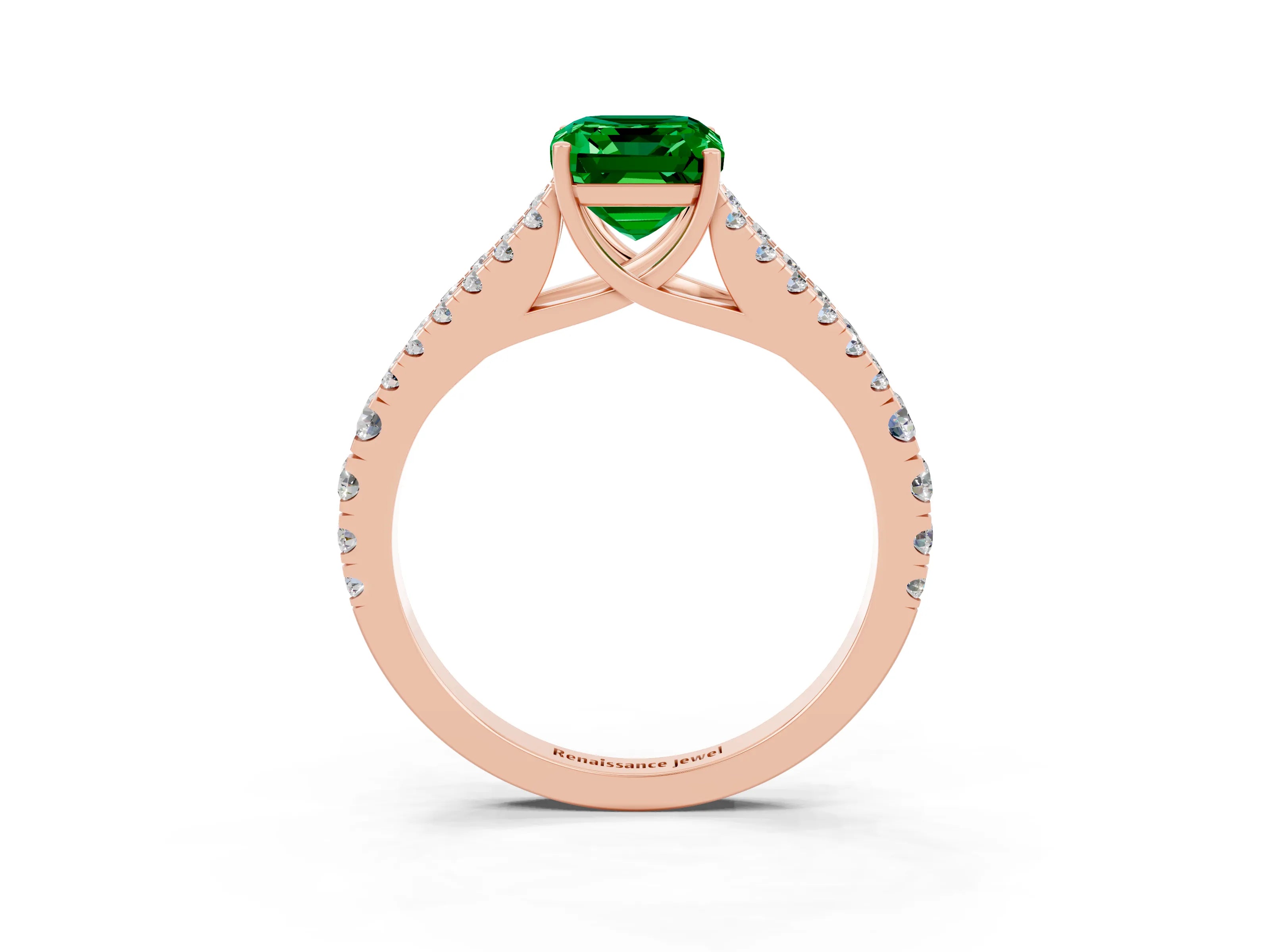 Rose gold Emerald Cut Emerald Split Shank Pavé Engagement Ring with Four-Prong Setting_15