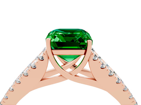 Rose gold Emerald Cut Emerald Split Shank Pavé Engagement Ring with Four-Prong Setting_16
