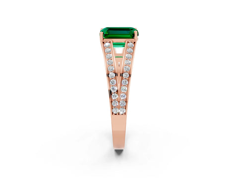 Rose gold Emerald Cut Emerald Split Shank Ring with Pavé Band and Four-Prong Setting_2