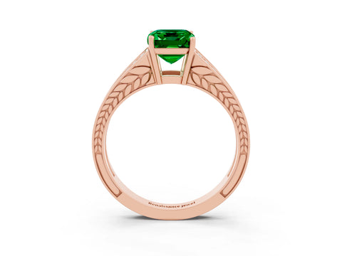 Rose gold Emerald Cut Emerald Split Shank Ring with Pavé Band and Four-Prong Setting_3