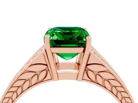 Rose gold Emerald Cut Emerald Split Shank Ring with Pavé Band and Four-Prong Setting_4