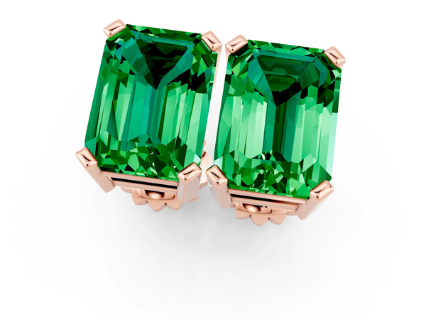 Rose gold Emerald Cut Emerald Stud Earrings