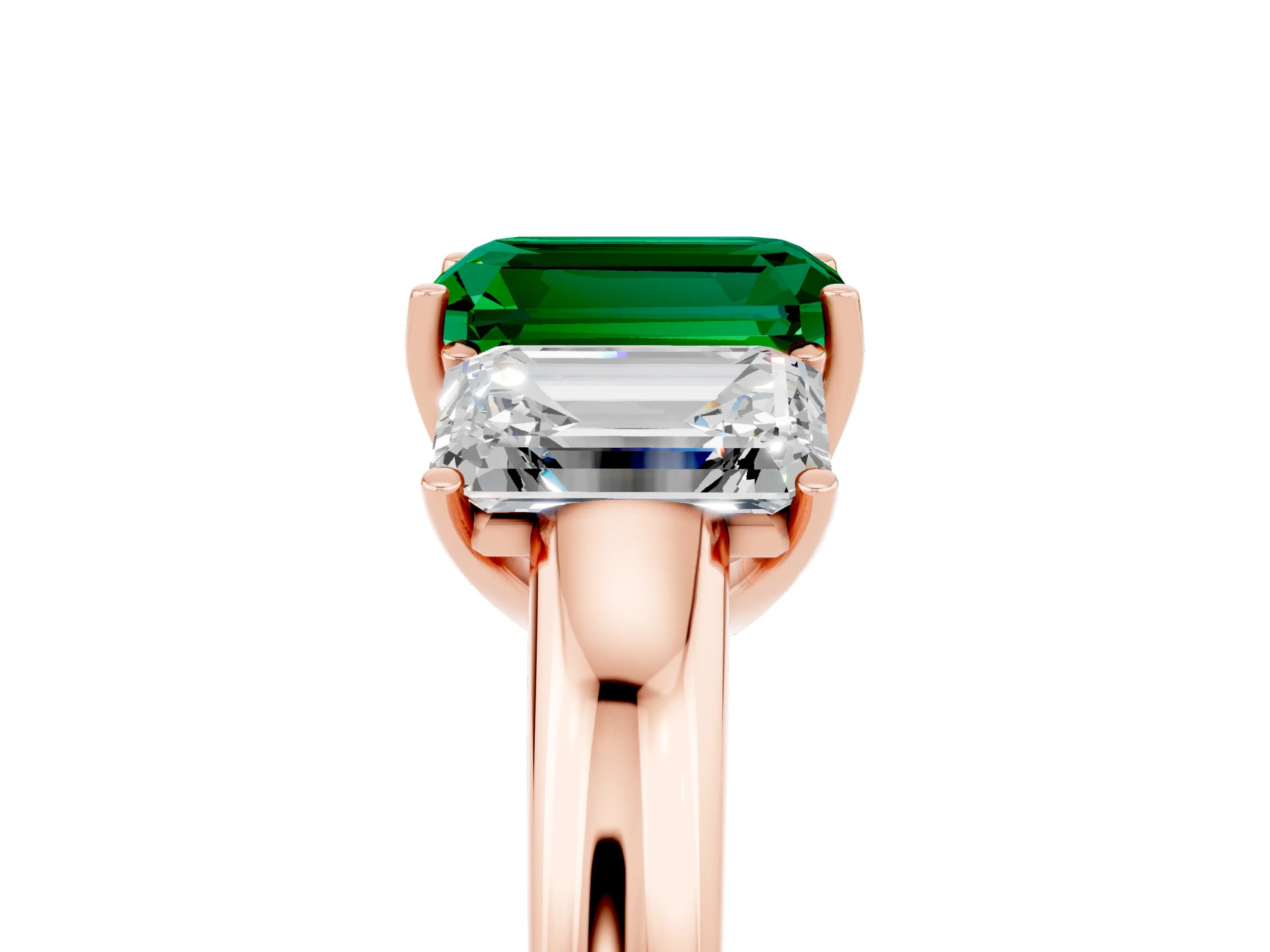 Rose gold Emerald Cut Emerald Three-Stone Ring with Four-Prong Setting and Classic Band_5