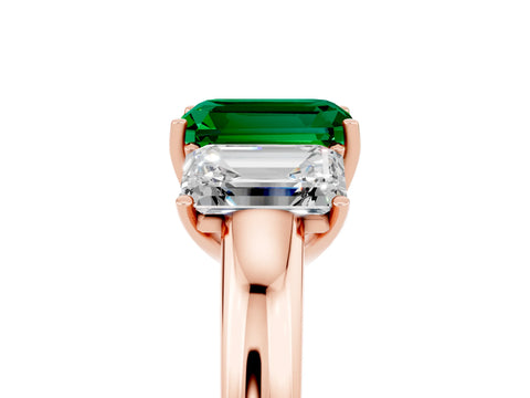 Rose gold Emerald Cut Emerald Three-Stone Ring with Four-Prong Setting and Classic Band_5