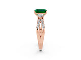 Rose gold Emerald Cut Emerald Three-Stone Ring with Pavé Split Shank and Four-Prong Setting_2