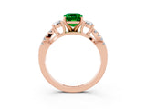 Rose gold Emerald Cut Emerald Three-Stone Ring with Pavé Split Shank and Four-Prong Setting_3
