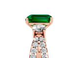 Rose gold Emerald Cut Emerald Three-Stone Ring with Pavé Split Shank and Four-Prong Setting_5