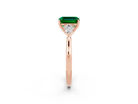 Rose gold Emerald Cut Emerald Three-Stone Ring with Pear Side Stones and Four-Prong Setting_14