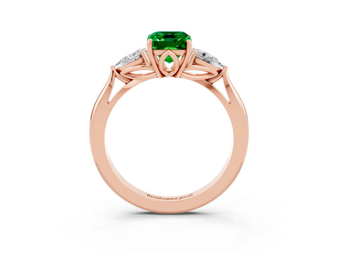 Rose gold Emerald Cut Emerald Three-Stone Ring with Pear Side Stones and Four-Prong Setting_15