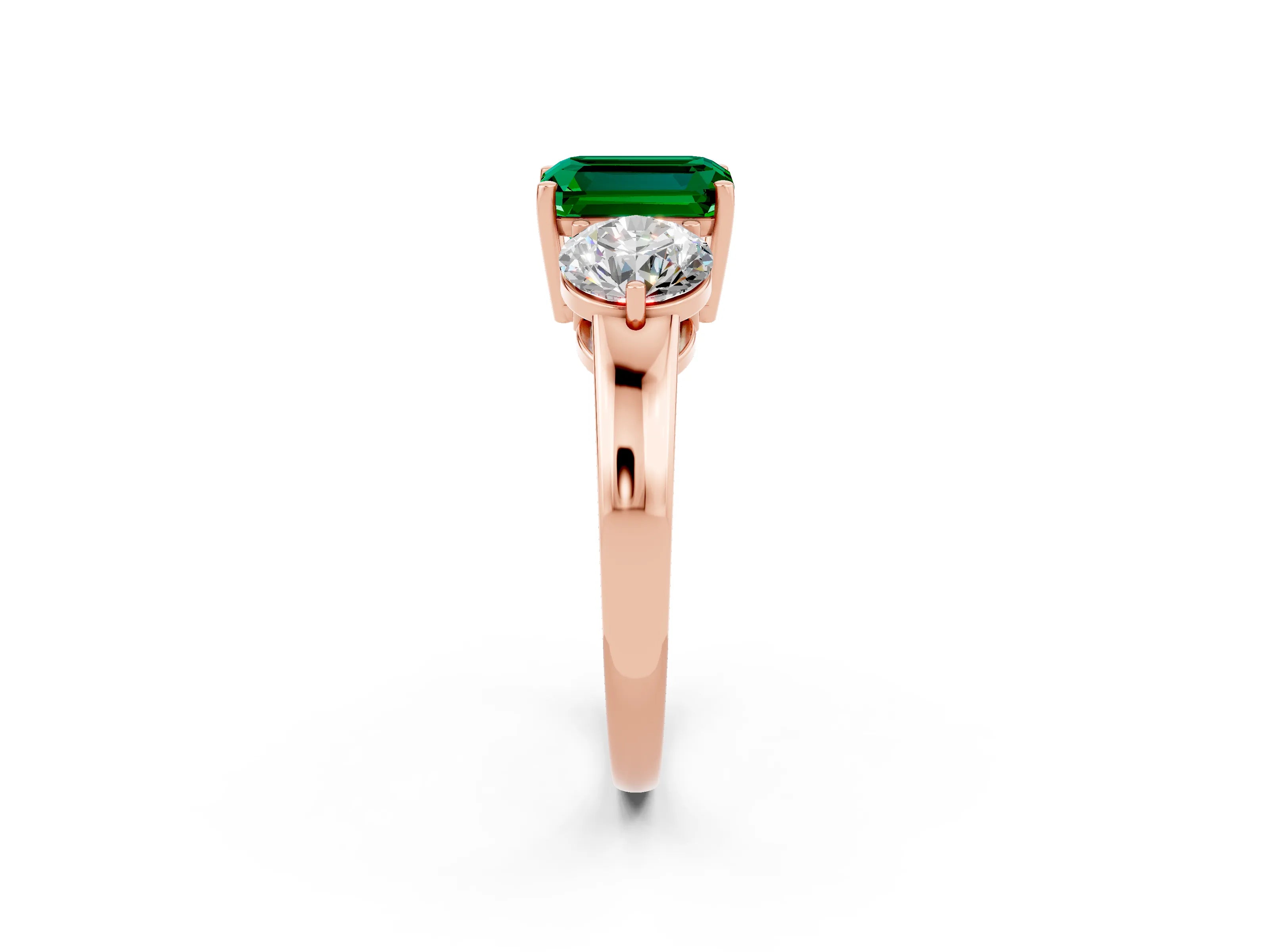 Rose gold Emerald Cut Emerald Three-Stone Ring with Prong Setting and Classic Band_2