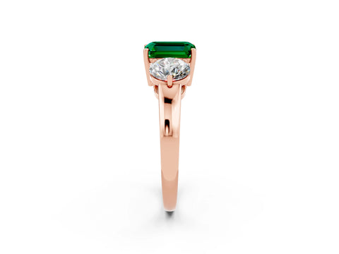 Rose gold Emerald Cut Emerald Three-Stone Ring with Prong Setting and Classic Band_2