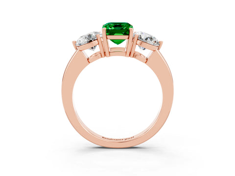 Rose gold Emerald Cut Emerald Three-Stone Ring with Prong Setting and Classic Band_3