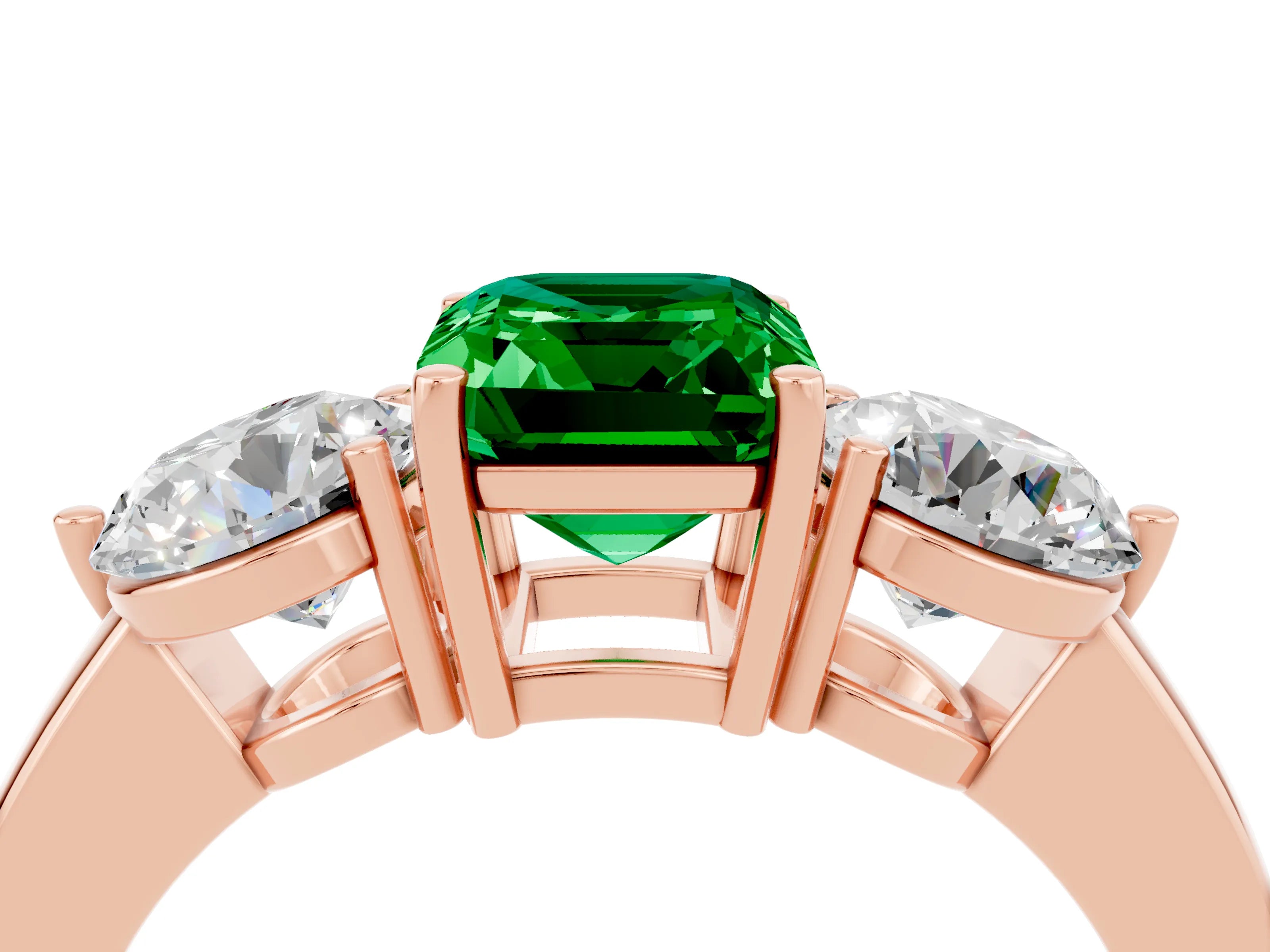 Rose gold Emerald Cut Emerald Three-Stone Ring with Prong Setting and Classic Band_4