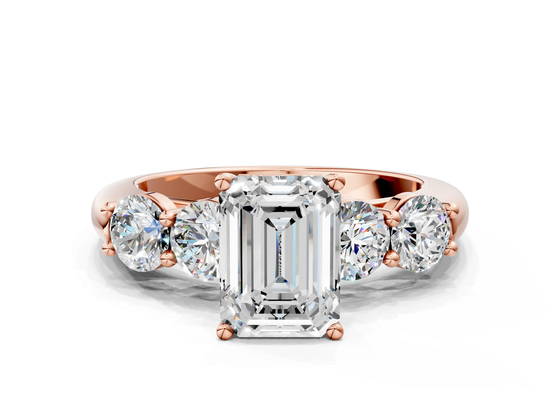 Rose gold Emerald Cut Five-Stone Prong Set Diamond Ring with Classic Band_98