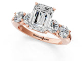 Rose gold Emerald Cut Five-Stone Prong Set Diamond Ring with Classic Band_99