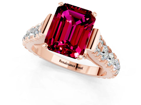 Rose gold Emerald Cut Garnet Classic Solitaire Ring with Pavé Band and Four-Prong Setting_1