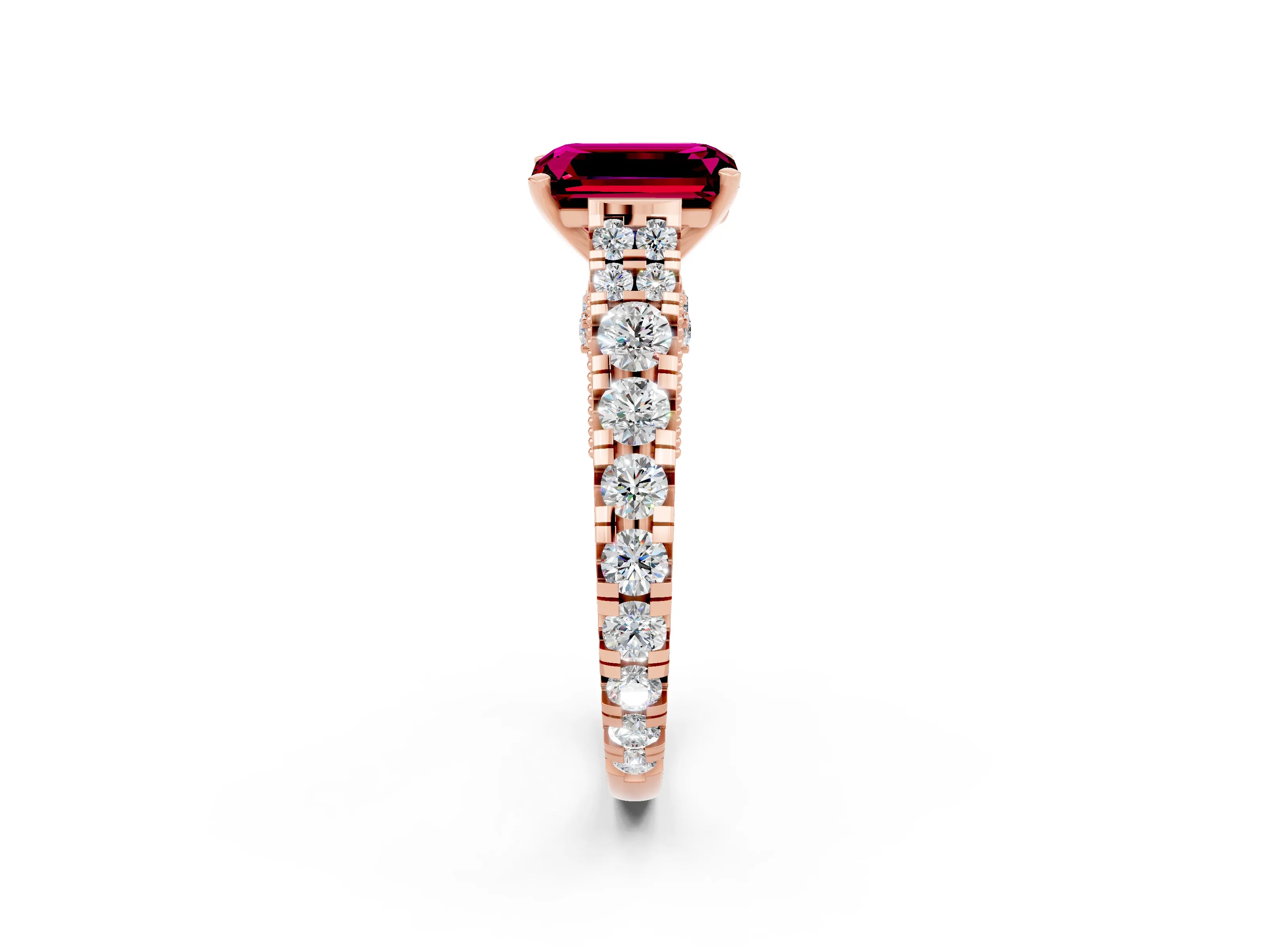 Rose gold Emerald Cut Garnet Classic Solitaire Ring with Pavé Band and Four-Prong Setting_2