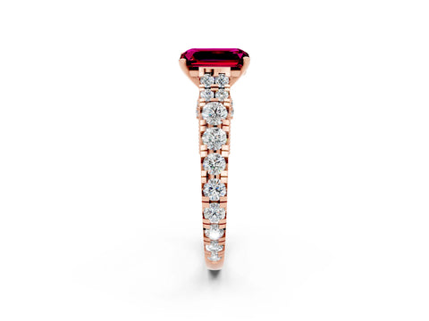 Rose gold Emerald Cut Garnet Classic Solitaire Ring with Pavé Band and Four-Prong Setting_2